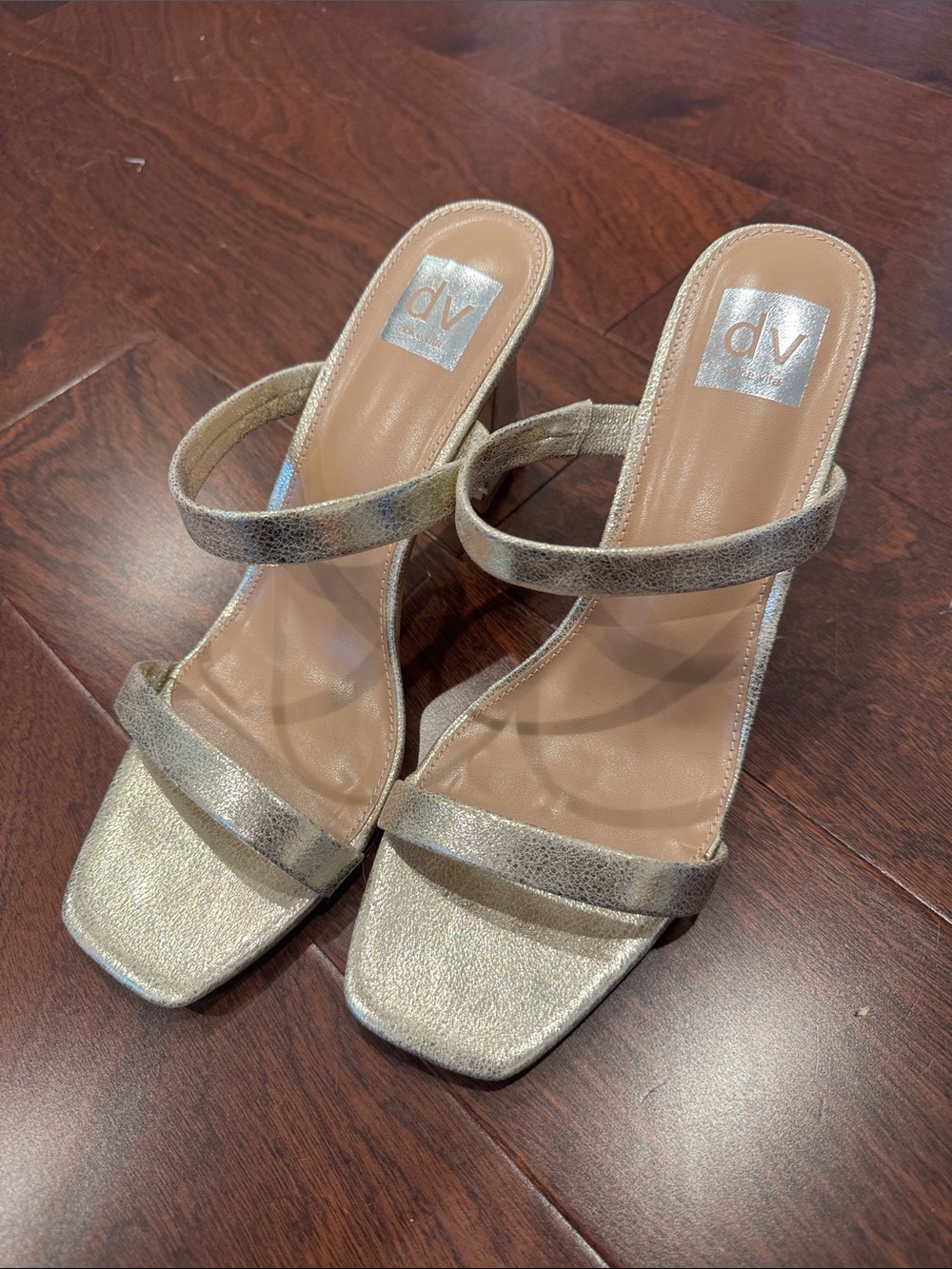DV by Dolce Vita Metallic Gold Two-Strap Heeled Sandals